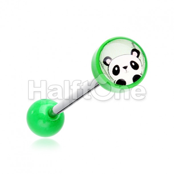 Peeking Panda Acrylic Logo Barbell Tongue Ring