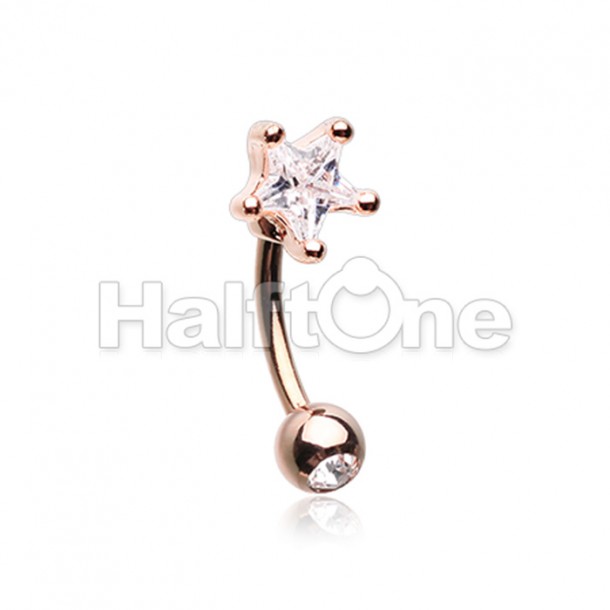 Rose Gold Star Gem Prong Curved Barbell Eyebrow Ring Rose Gold Star Gem Prong Curved Barbell Eyebrow Ring
