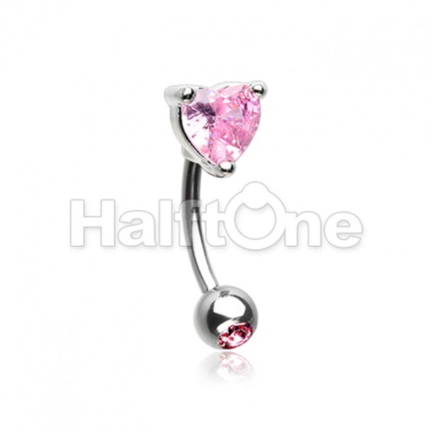 Heart Shape Gem Prong Curved Barbell Eyebrow Ring