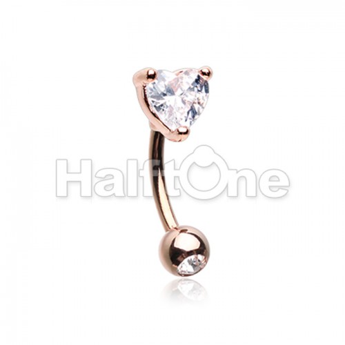 Rose Gold Heart Shape Gem Prong Curved Barbell Eyebrow Ring
