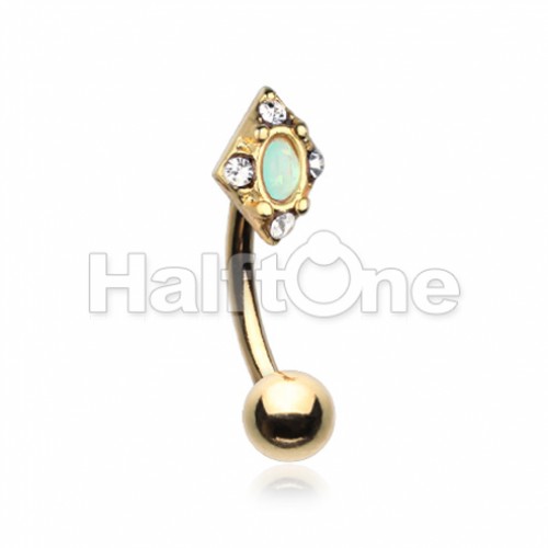 Golden Diamond Ornate Curved Barbell Eyebrow Ring