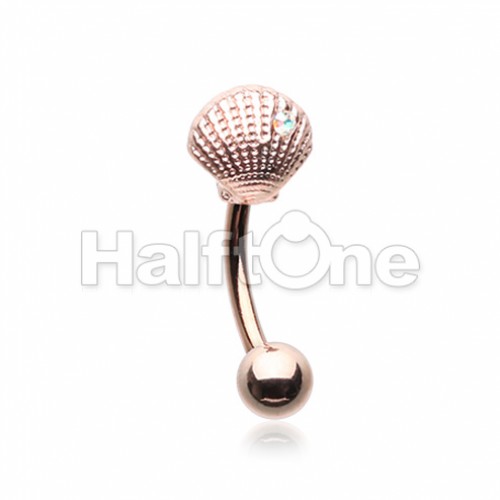 Rose Gold Ariel's Seashell Curved Barbell Eyebrow Ring
