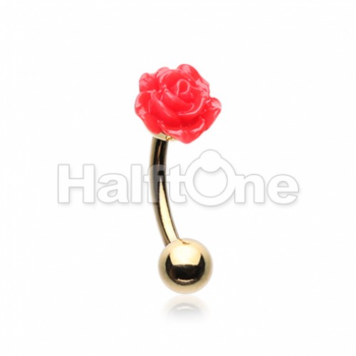 Golden Dainty Rose Curved Eyebrow Ring