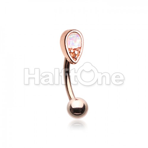 Rose Gold Opal Tear Drop Curved Barbell Eyebrow Ring