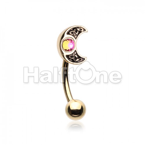 Golden Treasure Celtic Moon Curved Barbell Eyebrow Ring