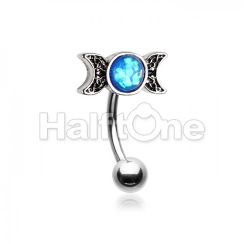Opal Double Moon Curved Barbell Eyebrow Ring