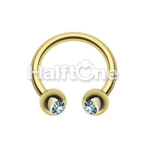 Gold Plated Gem Ball Horseshoe Circular Barbell
