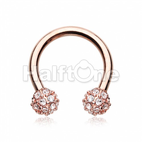 Rose Gold Full Dome Pave Ball Horseshoe Circular Barbell