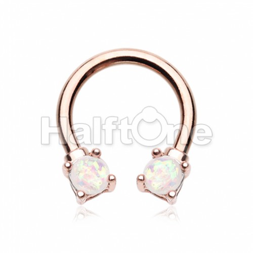 Rose Gold Prong Set Opal Glitter Horseshoe Circular Barbell