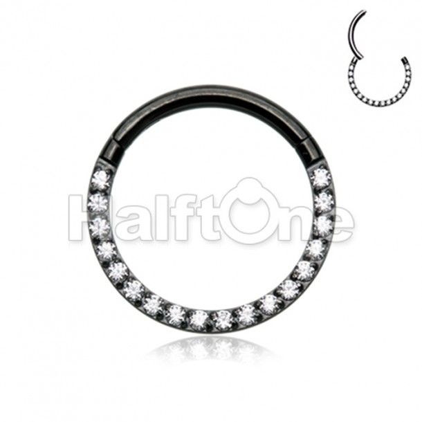 Black Front Facing Multi Gem Steel Seamless Hinged Clicker Ring Black Front Facing Multi Gem Steel Seamless Hinged Clicker Ring