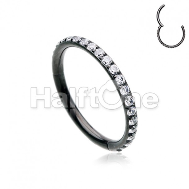 Black Side Facing Multi Gem Steel Seamless Hinged Clicker Ring Black Side Facing Multi Gem Steel Seamless Hinged Clicker Ring