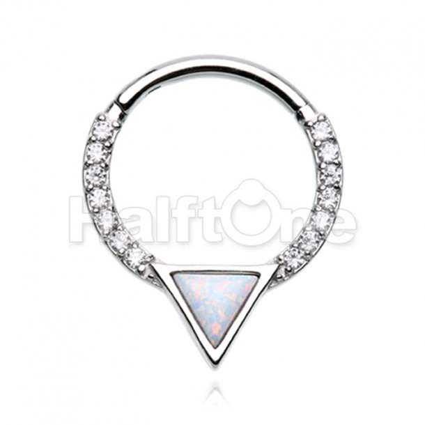 Opal Trilliant Cut Gemmed Steel Seamless Hinged Clicker Ring Opal Trilliant Cut Gemmed Steel Seamless Hinged Clicker Ring
