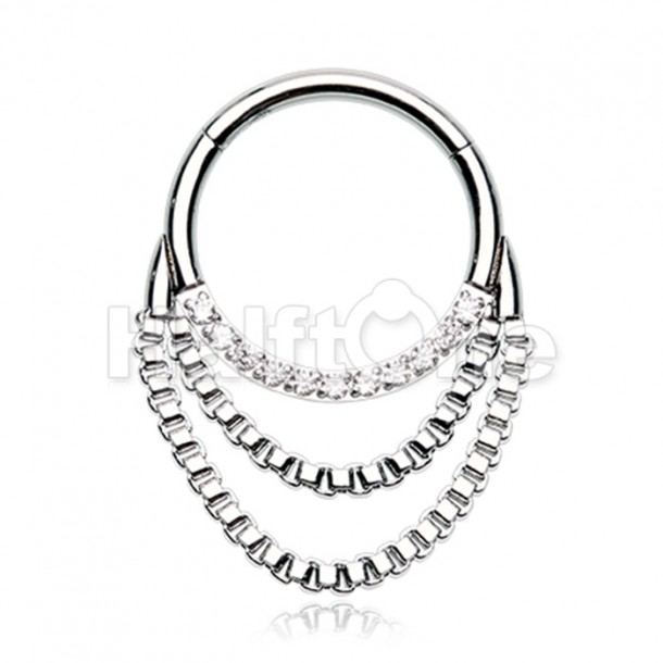 Chained Front Facing Multi Gem Steel Seamless Hinged Clicker Ring Chained Front Facing Multi Gem Steel Seamless Hinged Clicker Ring