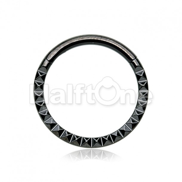 Black Pyramid Front Stamped Steel Seamless Hinged Clicker Ring Black Pyramid Front Stamped Steel Seamless Hinged Clicker Ring