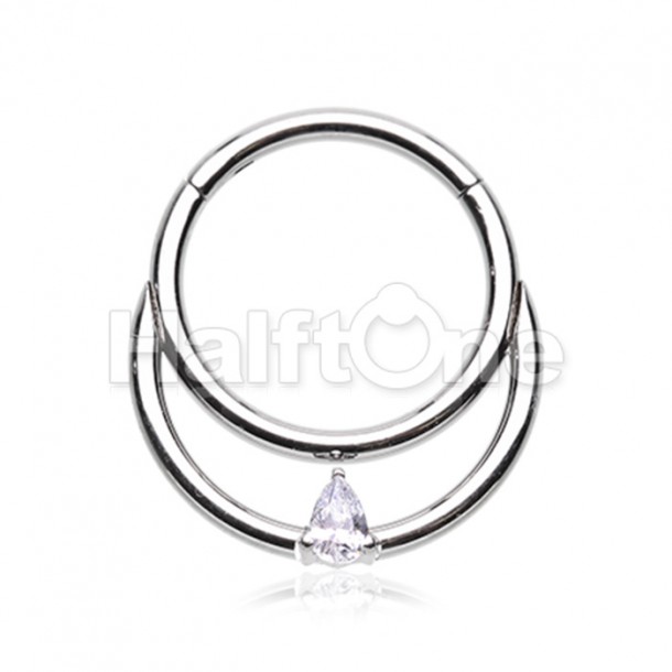 Double Row Single Gem Steel Seamless Hinged Clicker Ring Double Row Single Gem Steel Seamless Hinged Clicker Ring