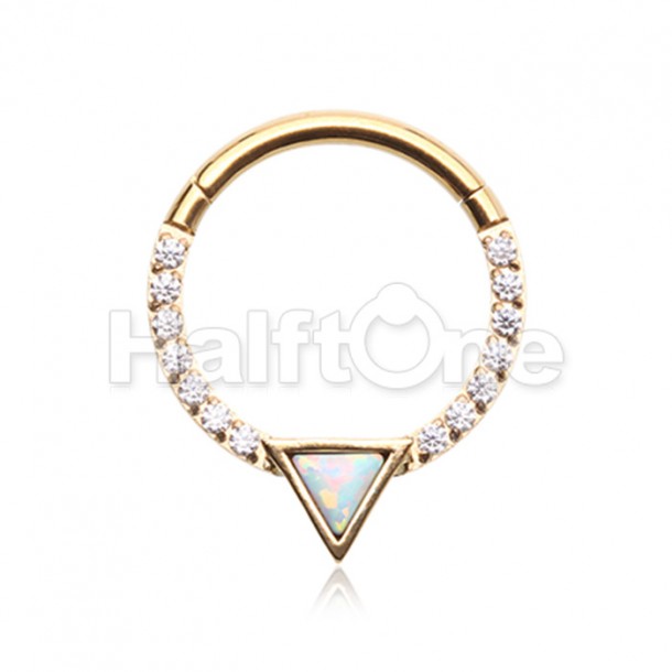 Golden Opal Trilliant Cut Gemmed Steel Seamless Hinged Clicker Ring Golden Opal Trilliant Cut Gemmed Steel Seamless Hinged Clicker Ring