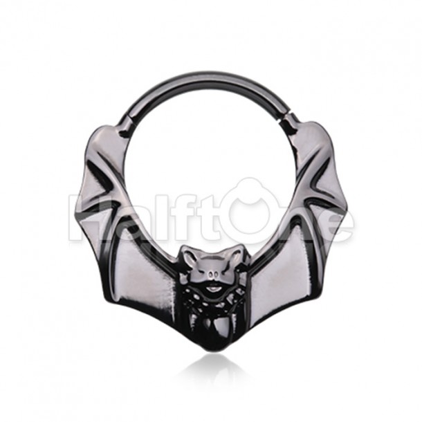 Black Bat Wings Steel Seamless Hinged Clicker Ring Black Bat Wings Steel Seamless Hinged Clicker Ring