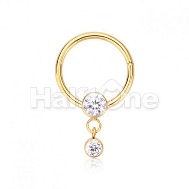 Golden Dainty Dangle Gem Steel Seamless Hinged Clicker Ring Golden Dainty Dangle Gem Steel Seamless Hinged Clicker Ring