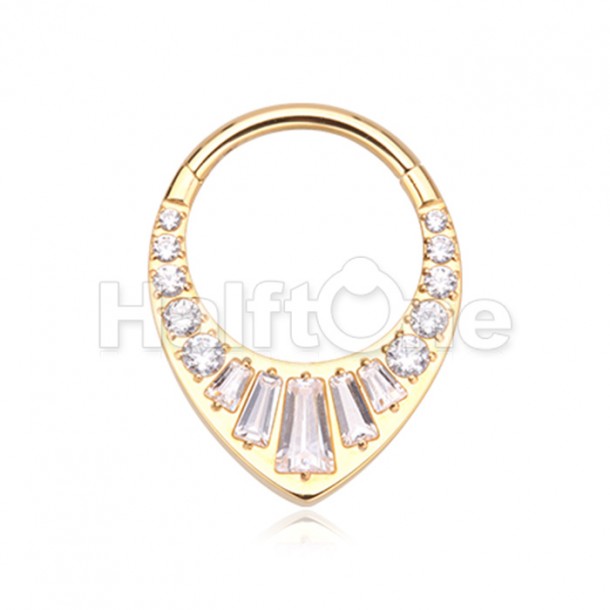Golden Grand Tiara Gemmed Steel Seamless Hinged Clicker Ring Golden Grand Tiara Gemmed Steel Seamless Hinged Clicker Ring