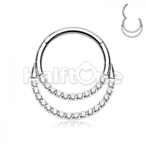 Double Row Front Facing Multi Gem Steel Seamless Hinged Clicker Ring