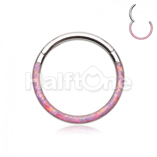 Front Facing Opal Inlay Steel Seamless Hinged Clicker Ring