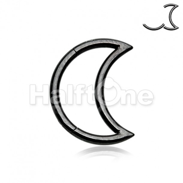 Black Moon Shape Steel Seamless Hinged Clicker Ring