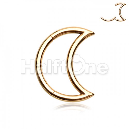 Golden Moon Shape Steel Seamless Hinged Clicker Ring