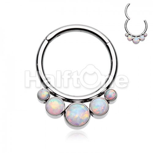 Cascading Opal Steel Seamless Hinged Clicker Ring