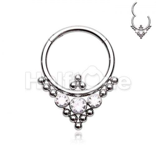 Royal Ornate Multi Gems Steel Seamless Hinged Clicker Ring