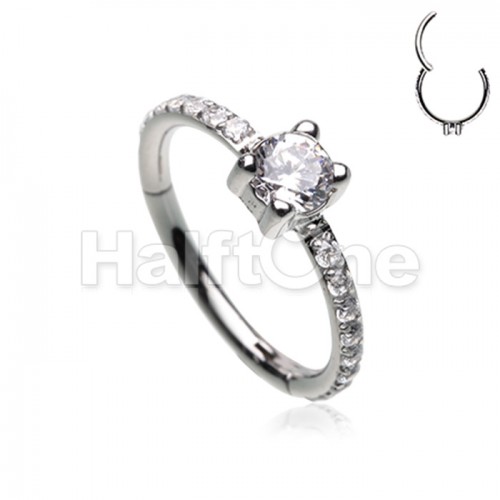 Solitaire Side Facing Multi Gem Steel Seamless Hinged Clicker Ring