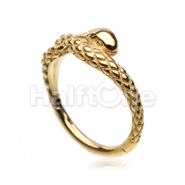 Golden Slithering Snake Steel Seamless Hinged Clicker Ring