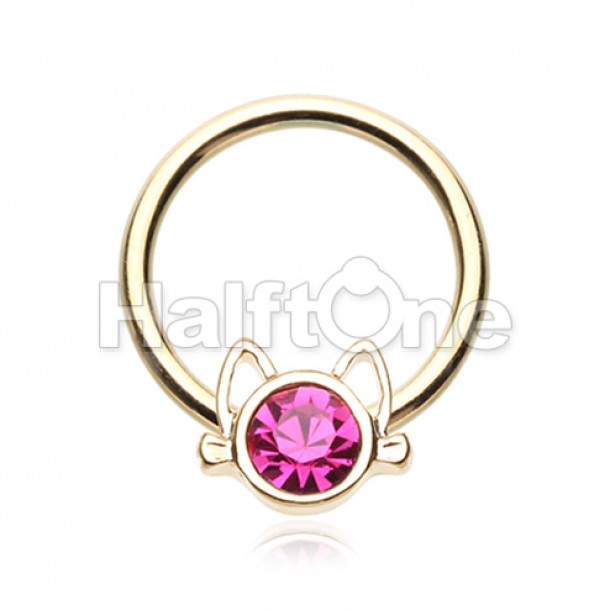 Golden Kitty Cat Head Steel Captive Bead Ring Golden Kitty Cat Head Steel Captive Bead Ring