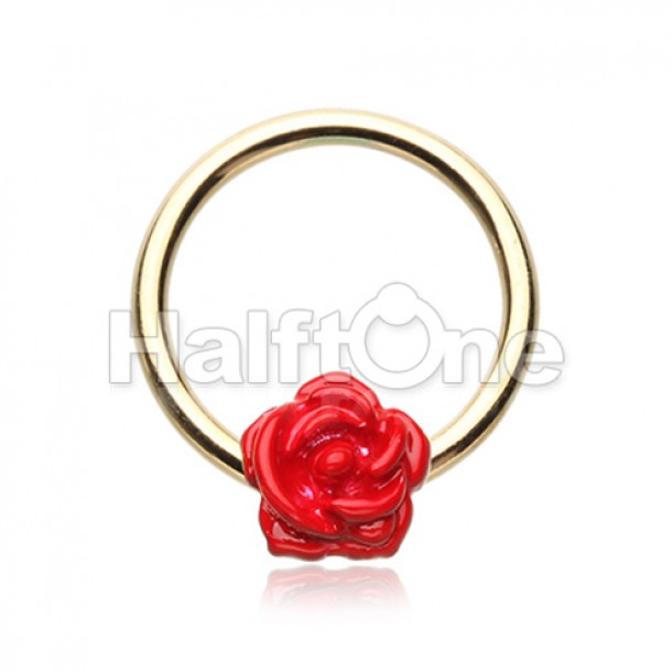 Golden Red Rose Petal Steel Captive Bead Ring Golden Red Rose Petal Steel Captive Bead Ring