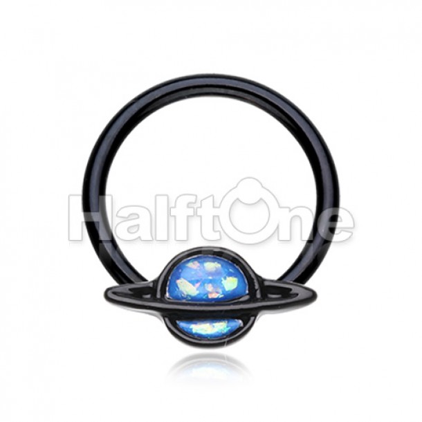 Black Saturn Planet Glitter Opal Steel Captive Bead Ring Black Saturn Planet Glitter Opal Steel Captive Bead Ring