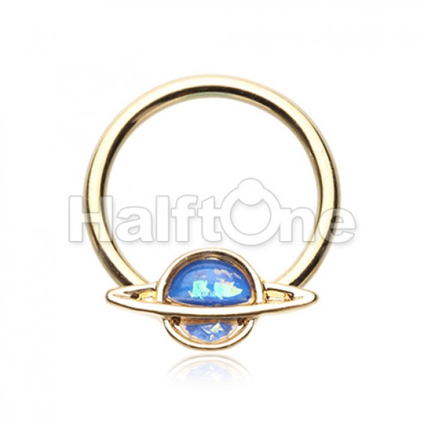 Golden Saturn Planet Glitter Opal Steel Captive Bead Ring Golden Saturn Planet Glitter Opal Steel Captive Bead Ring