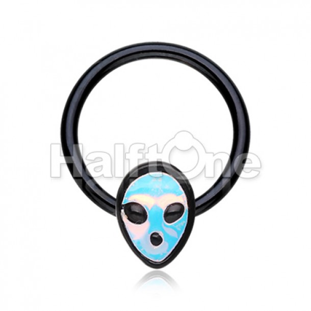 Black Alien Revo Head Steel Captive Bead Ring Black Alien Revo Head Steel Captive Bead Ring