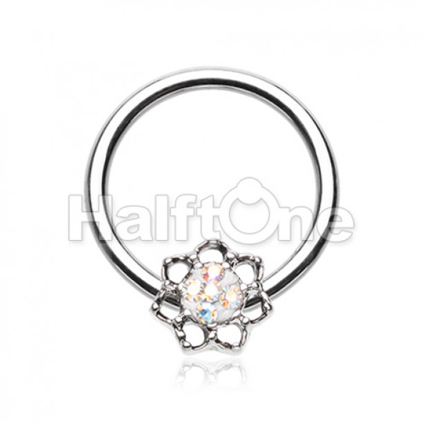 Lotus Sprinkle Dot Filigree Steel Captive Bead Ring Lotus Sprinkle Dot Filigree Steel Captive Bead Ring