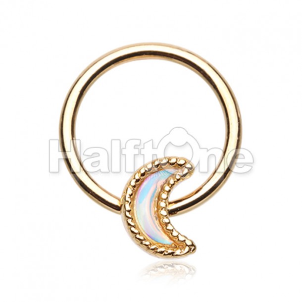 Golden Illuminating Moonstone Moon Steel Captive Bead Ring Golden Illuminating Moonstone Moon Steel Captive Bead Ring