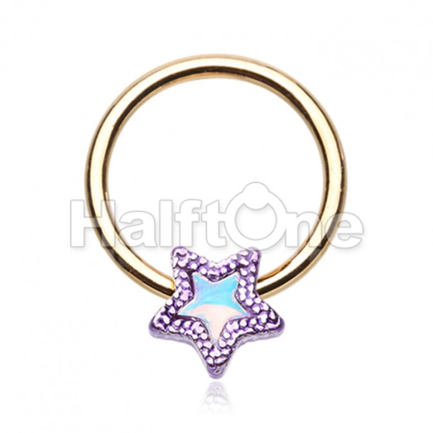 Golden Illuminating Moonstone Star Steel Captive Bead Ring Golden Illuminating Moonstone Star Steel Captive Bead Ring