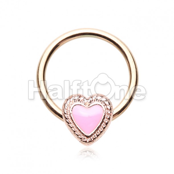Rose Gold Doily Valentine Heart Steel Captive Bead Ring Rose Gold Doily Valentine Heart Steel Captive Bead Ring