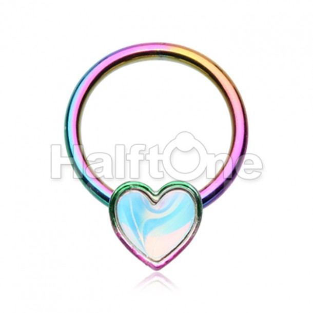 Rainbow Heart Illuminating Moonstone Steel Captive Bead Ring Rainbow Heart Illuminating Moonstone Steel Captive Bead Ring