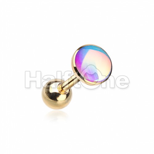 Golden Convex Synthetic Moonstone Cartilage Tragus Earring