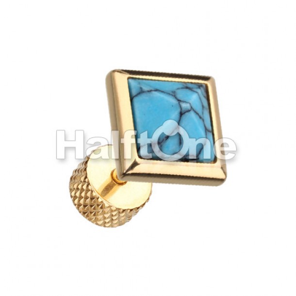 Golden Square Turquoise Pyramid Stone Steel Fake Plug Golden Square Turquoise Pyramid Stone Steel Fake Plug