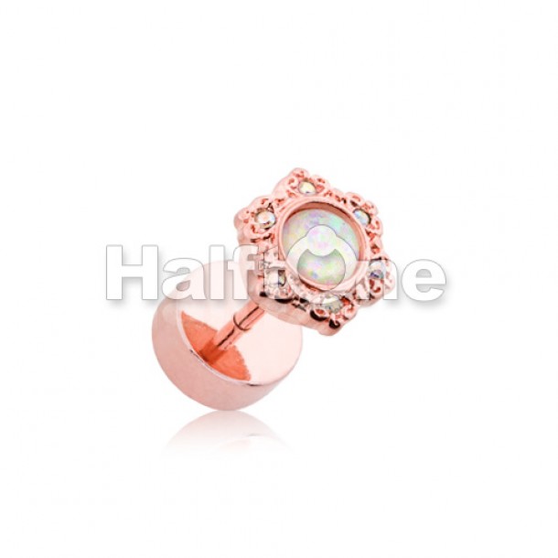 Rose Gold Opal Ornate Multi-Gem Faux Plug