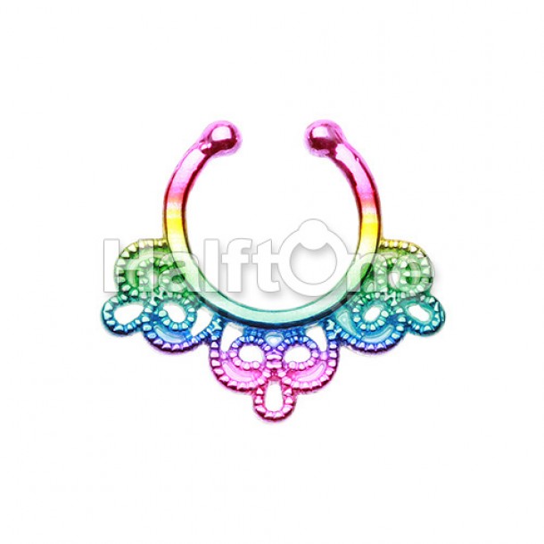 Rainbow Florid Filigree Fake Septum Clip-On Ring