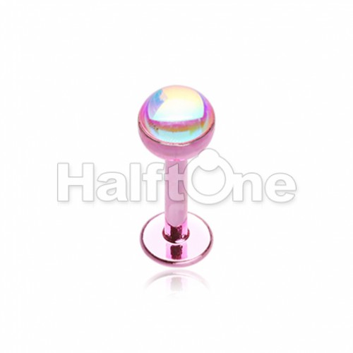 Colored Synthetic Moonstone Dome Steel Labret