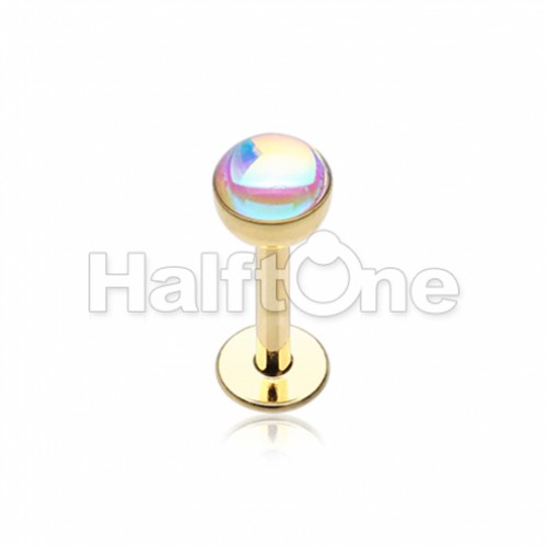Golden Synthetic Moonstone Dome Steel Labret