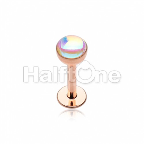 Rose Gold Synthetic Moonstone Dome Steel Labret