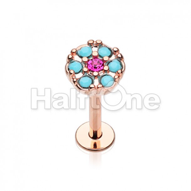 Rose Gold Gypsy Round Turquoise Top Steel Labret