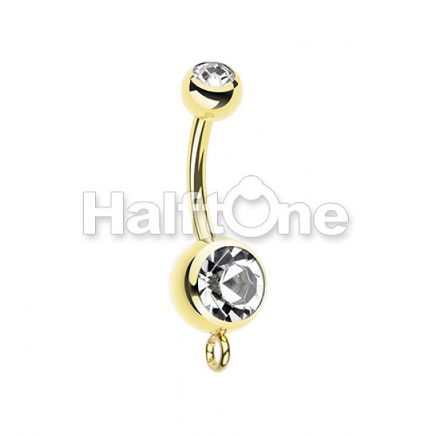 Gold PVD 'Add-On Dangle' Gem Ball Belly Button Ring